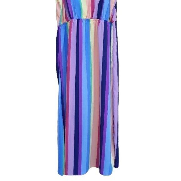 Blu Pepper Dress Pride Sheer Rainbow Striped Mock Wrap Spaghetti Mini Sz S - Picture 7 of 8